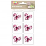 Clairefontaine - 6 embellissements adhsifs en relief 4x4cm - Papillon rose