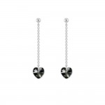 Boucles d'Oreilles Clous Argent 925 Coeur 10mm Cristal Autrichien - Silver Night