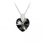 Collier Argent 925 Rhodi Coeur 14mm Swarovski Element  -  Silver Night