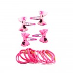 Ensemble Cheveux Enfant Barrettes Clic Clac Noeuds - Elastiques - Roses