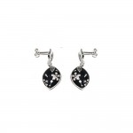 Boucles d'Oreilles Clous Argent 925 Feuille Emaille Noire 17x12mm