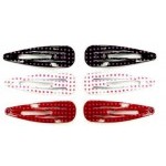 6 barrettes cheveux clic clac points carres 4.5cm - rouge noir blanc