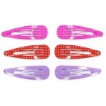 6 barrettes cheveux clic clac points carres 4.5cm - rose violet rouge