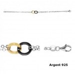 Bracelet argent 925 anneaux entrelaces noir dore
