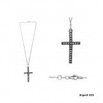 Collier Argent 925 Rhodi Zirconium Croix Noire