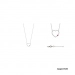 Collier Coeur Argent 925 Rhodi Zirconium Pierre Rose