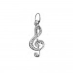 Pendentif Argent 925 Rhodi Zirconium  Cl de Sol Musique 20x 10mm