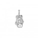 Pendentif Argent 925 Rhodi Zirconium Couple de chats 20x18mm