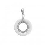 Pendentif Argent 925 Rhodi Anneau 17mm Ceramique Blanche Zirconium