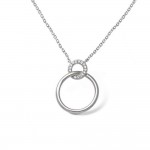 Collier Argent 925 Zirconium Double Anneaux 15 et 7mm Entrelacs