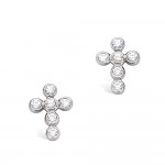 Boucles d'oreilles Clous Argent 925 Rhodi Zirconium Croix 10x7mm