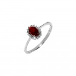 Bague Anneau Argent 925 Rhodi Zirconium Rouge Ovale 6x4mm