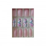 Faux Ongles Bouts Pointus + Adhsifs - Rose et Fleurs + Stickers