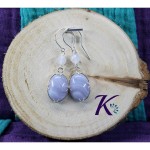 zBoucles d'oreilles Argent 925 Perles Pierres Gemmes : Calcdoine Bleue Dentelle