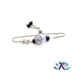 Bracelet Perles Verre Fil Murano Tons Violets - Blanc
