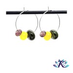 Boucles d' Oreilles Croles Perles Verre Fil - Vert Jaune Violet