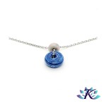 Collier Disque et Perle Verre Fil Murano - La Mer - Bleu Beige