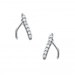 KBC - Boucles d'Oreilles Argent 925 Rhodi Porte-bonheur WishBone Zirconiums