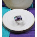 Bague Acier Ajustable Perles Pierres Gemmes : Agate Teinte Facette Violette