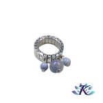 Bague Ajustable  Acier Perles Pierres Gemmes Aventurine Bleue