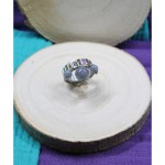 Bague Ajustable  Acier Perles Pierres Gemmes Aventurine Bleue