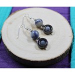 zBoucles d'oreilles Argent 925 Perles Pierres Gemmes : Hmatite Aventurine Bleue