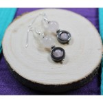 zBoucles d'oreilles Argent 925 Perles Pierres Gemmes : Hmatite - Quartz Rose