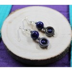 zBoucles d'oreilles Argent 925 Perles Pierres Gemmes : Hmatite - Lapis Lazuli