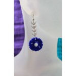 Pièce Unique - Boucles d'Oreilles Fleurs Bleues en Verre 17mm Millefiori Fleur