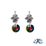 Boucles d'Oreilles Fleurs Argent 925 Disque Cristal Autrichien : Vitrail Medium