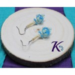 Boucles d'Oreilles Crochets - Tons Bleu Jaune - Perles en Verre