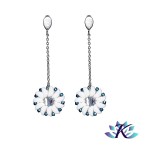 Boucles d'oreilles Fleurs Tisses Cristal et Verre - Bleu Blanc