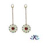 Boucles d'oreilles Fleurs Tisses Cristal et Verre - Vert - Cuivre - Rouge