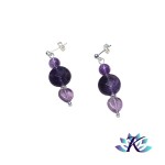 Boucles D'Oreilles Argent 925 Perles Pierre Gemmes Palet Coeur : Amthyste