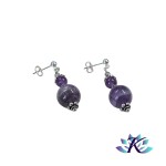 Boucles D'Oreilles Argent 925 Perles Pierre Gemmes Perles : Amthyste