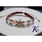 Bracelet Macram Bordeaux Beige Perles Verre Etoiles 11mm