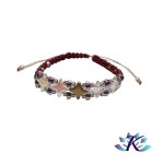 Bracelet Macram - Perles Verre Etoiles - Bordeaux Beige