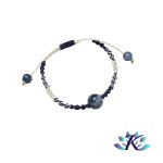 Bracelet Macram Ajustable Tons Bleu Jaune - Pierre Gemme Cyanite Bleue