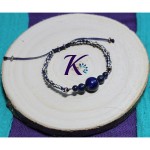 zBracelet Macram Ajustable Tons Bleu Beige - Pierres Gemmes Lapis Lazuli