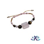 Bracelet Macram Ajustable Rose Marron Pierres Gemmes Quartz Rose Oeil de Tigre