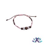 Bracelet Macram Ajustable Tons Rose Bordeaux - Quartz Rose Oeil de Taureau