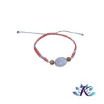 Bracelet Macram Ajustable Saumon Bleu - Pierre de Lune Rose Calcdoine Bleue