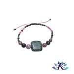 Bracelet Macram Ajustable Rose Vert - Pierres Gemmes : Jaspe Kambaba Lpidolite