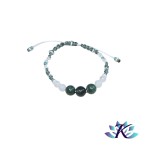 Bracelet Macram Ajustable Tons Blanc Vert - Agate Mousse Labradorite Blanche