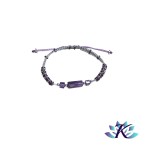 Bracelet Macram Ajustable Tons Gris Violet - Argent 925 Pierre Gemme Amthyste