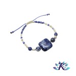 Bracelet Macram Ajustable Tons Bleus Jaunes - Pierres Gemmes : Sodalite