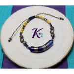 zBracelet Macram Ajustable Tons Bleus Jaunes - Perle Tube en Verre de Murano