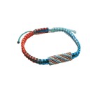 Bracelet Ajustable Macram Tube 24x8mm Tissage Perles Miyuki Orange Turquoise