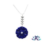 Collier Pendentif Fleur Bleue en Verre 24mm Cabochon Millefiori