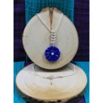 Pice Unique - Collier Pendentif Fleur Bleue en Verre 24mm Cabochon Millefiori